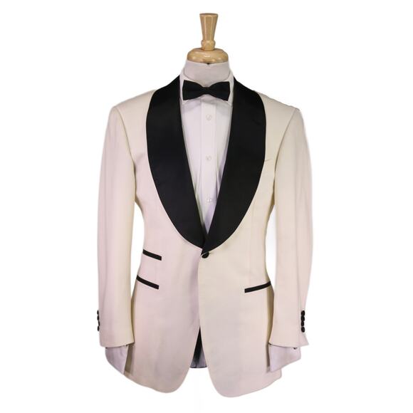 Miguel Wilson Bespoke Cream Shawl Lapel Tuxedo Formal Blazer Jacket 40R - Picture 1 of 9